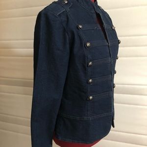 Baccini Military Style Dark Denim Jacket in a Size M (7-8).